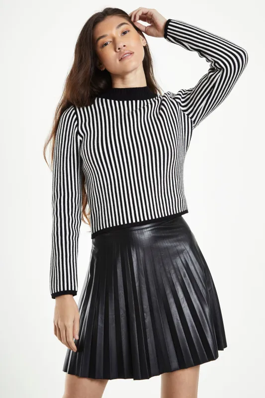 Glamorous Black White Stripe Skinny Fit Rib Knit long Sleeve Top made by Glamorous