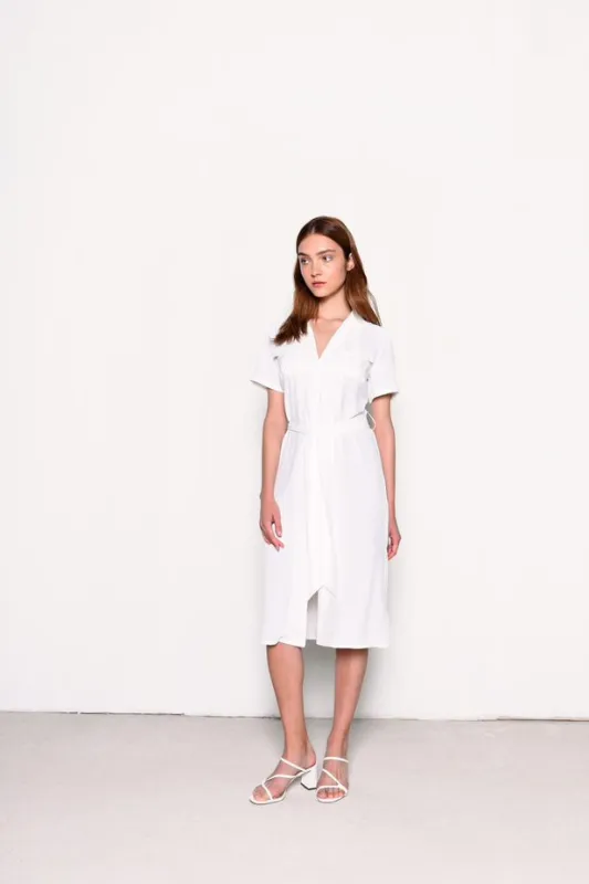 Glamorous White V-Neck Belted Midi Dress sold by Glamorous