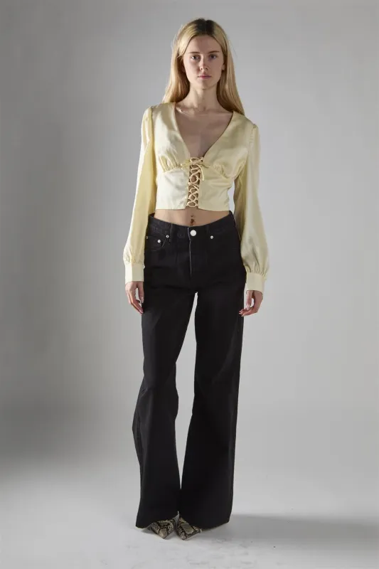 Cream-Sateen Lace-Up-Front Crop-Top sold by Glamorous
