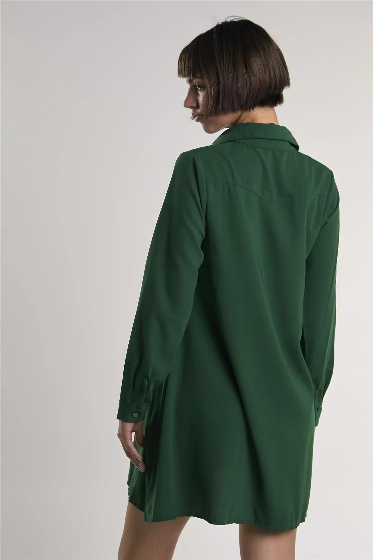 Dark-Green Long-Sleeve-Button-Front Mini Shirt Dress sold by Glamorous product image thumbnail 2
