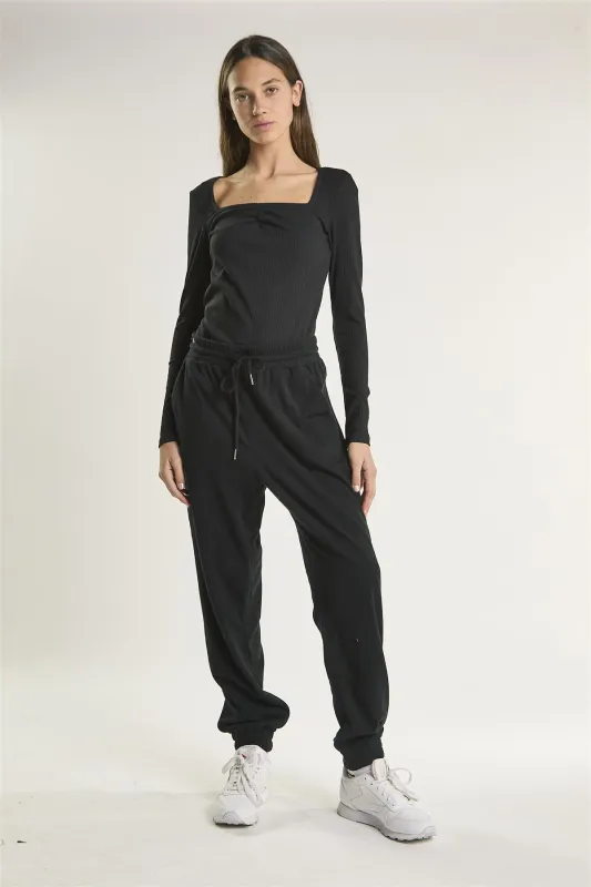 Black Ribbed Long Sleeve-Bodysuit sold by Glamorous