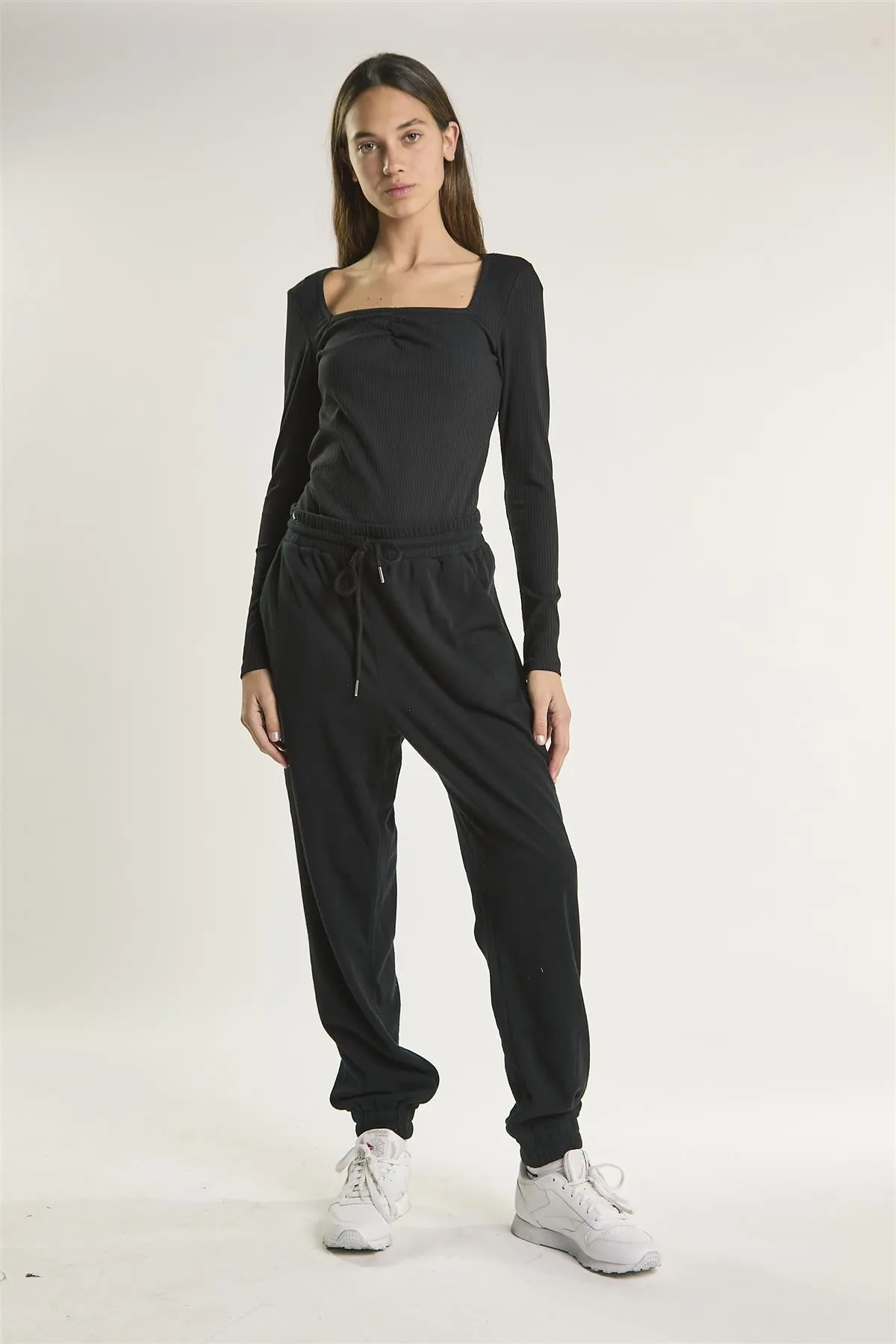 Black Ribbed Long Sleeve-Bodysuit sold by Glamorous