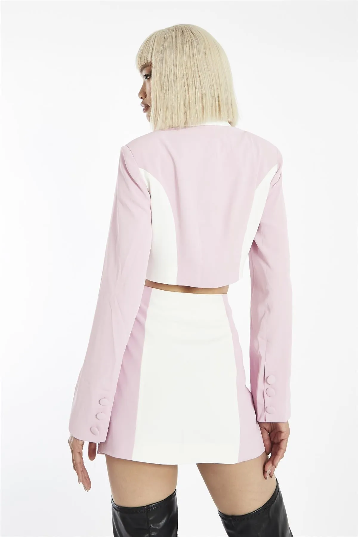 Pink-White-Colour-Block Button-Front Crop-Blazer sold by Glamorous product image thumbnail 2