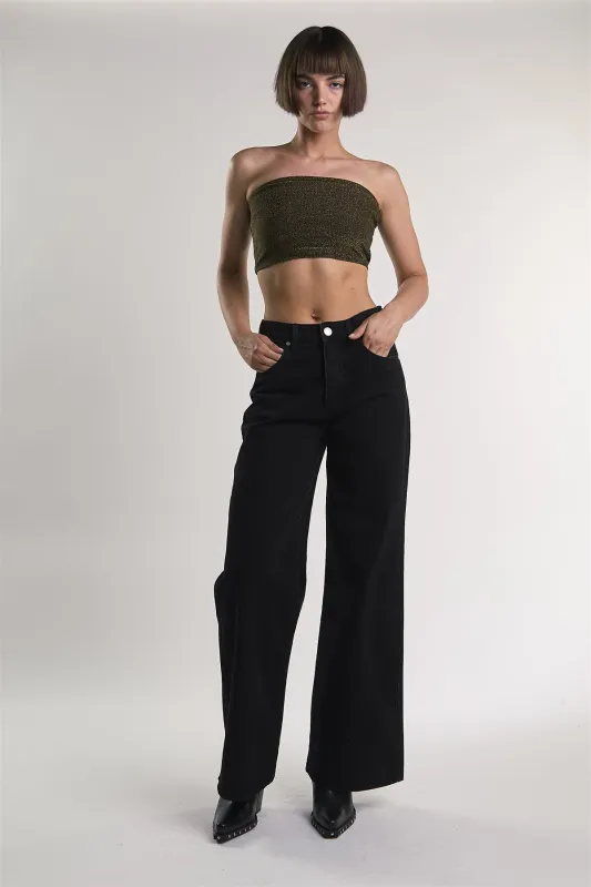 Black-Silver-Glitter Bandeau Crop-Top made by Glamorous