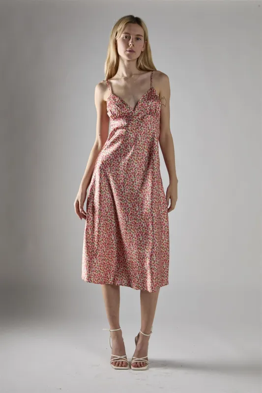 Multi Coral Ditsy Spaghetti-Strap Midi-Dress sold by Glamorous
