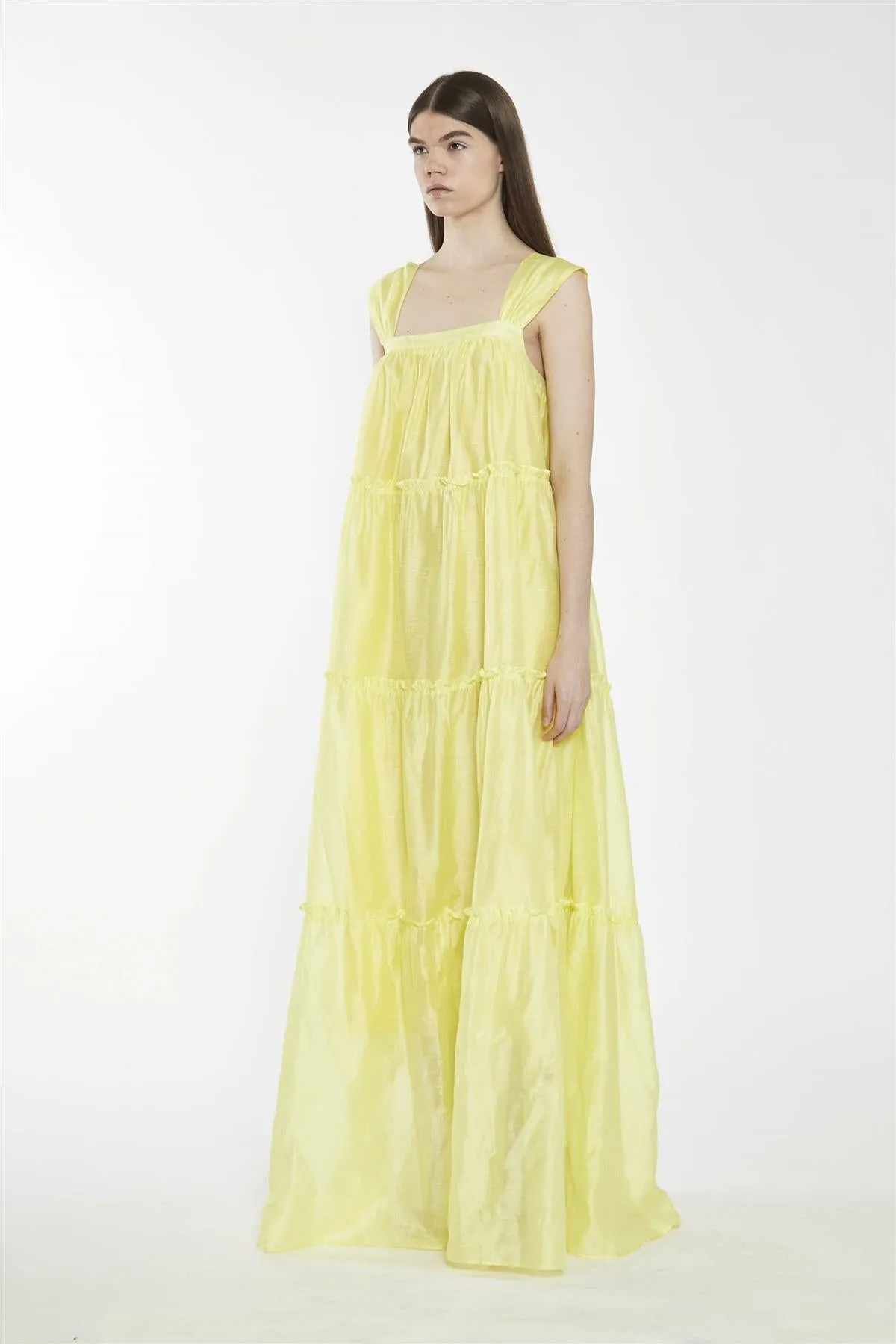 Lime Yellow Square-Neck Tiered Maxi-Dress sold by Glamorous product image thumbnail 3