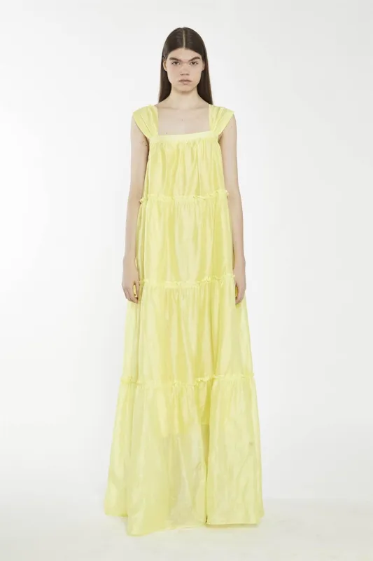 Lime Yellow Square-Neck Tiered Maxi-Dress made by Glamorous