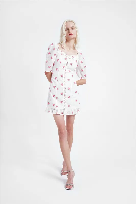 Rose Broderie Ruffle Mini-Dress made by Glamorous