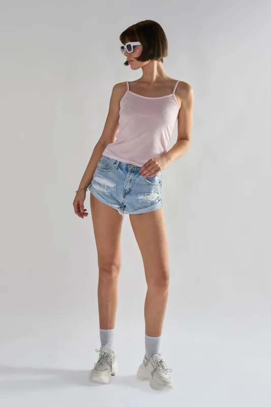 Bleach Stonewash Distressed Denim Shorts made by Glamorous