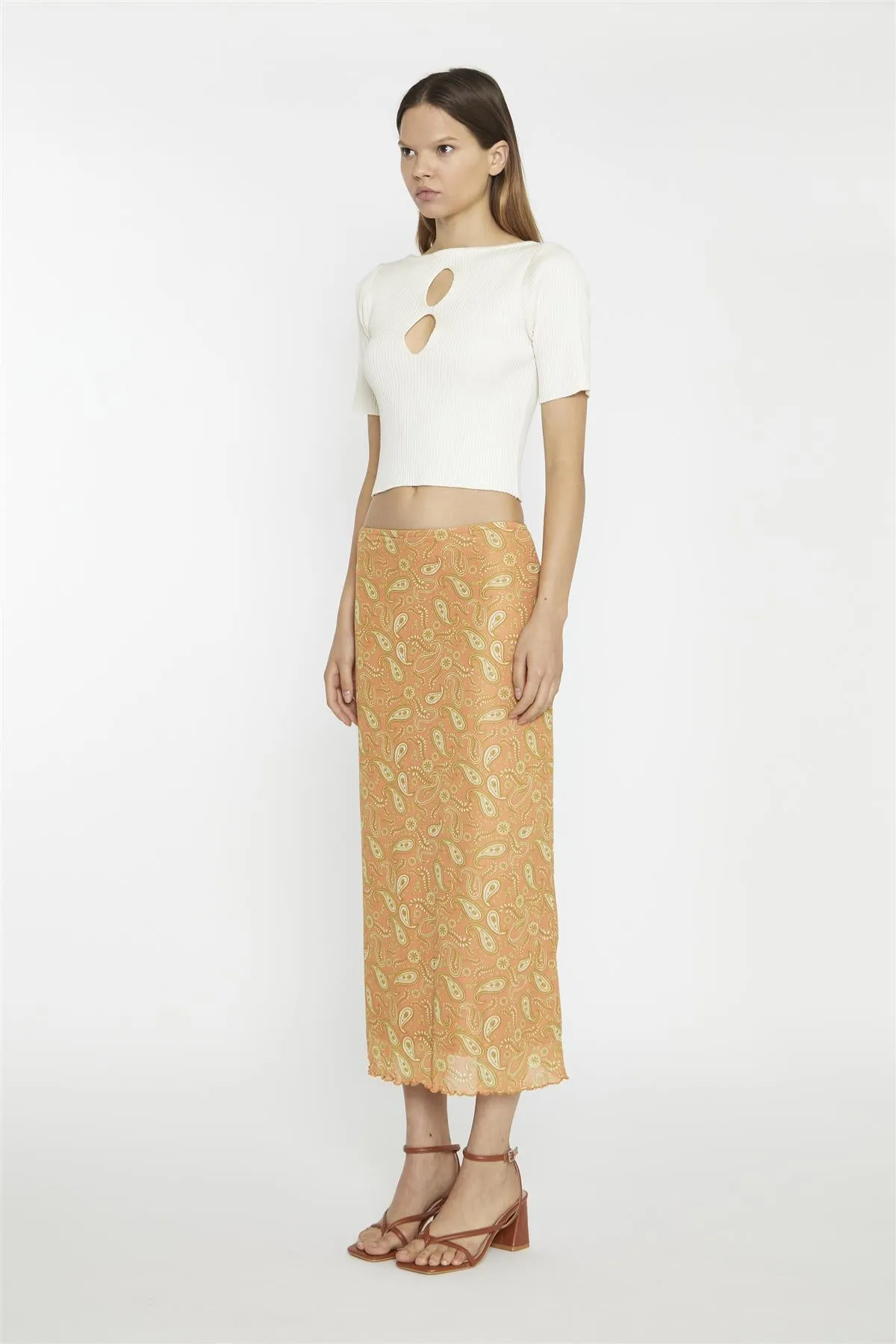 Orange Olive Paisley Mesh Low-Rise Midi-Skirt sold by Glamorous product image thumbnail 3