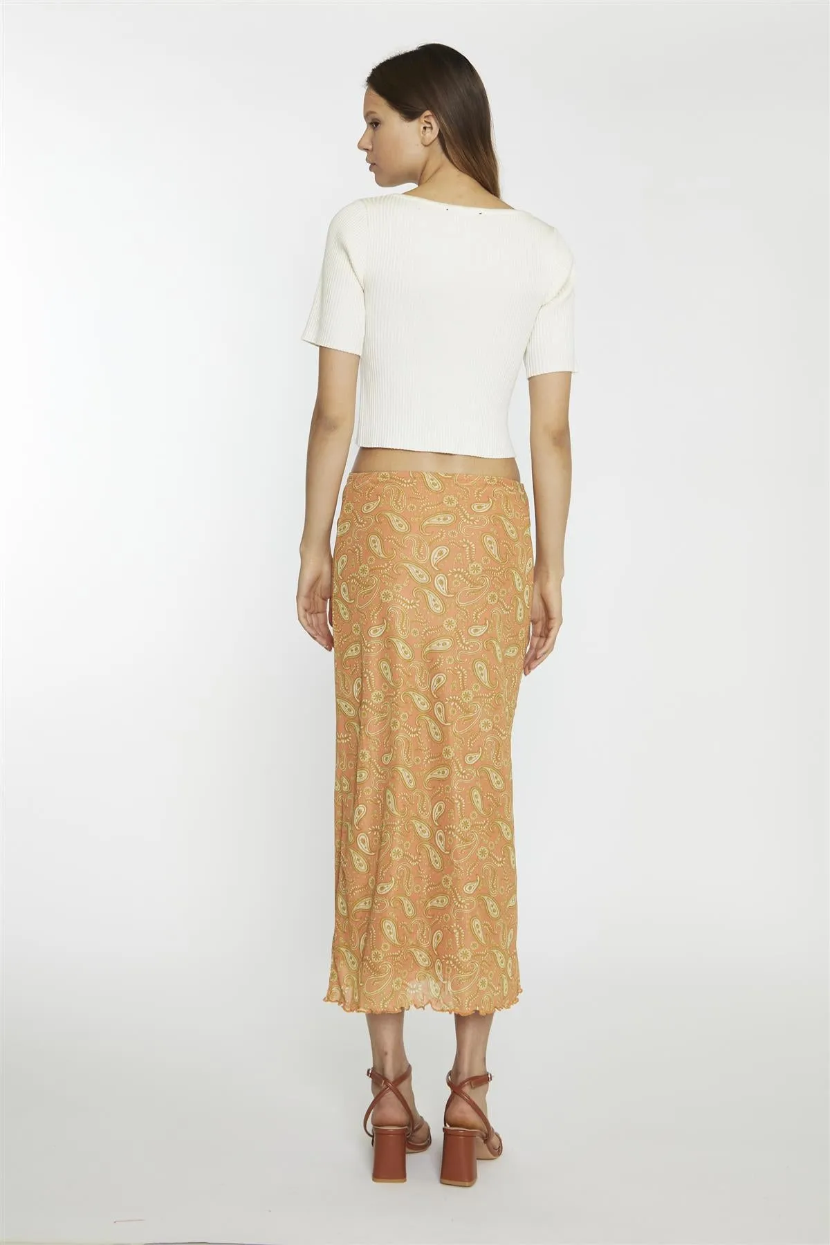 Orange Olive Paisley Mesh Low-Rise Midi-Skirt sold by Glamorous product image thumbnail 2
