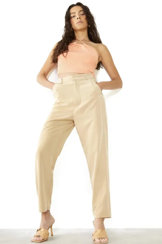 Rich-Sand High-Waisted Trousers sold by Glamorous