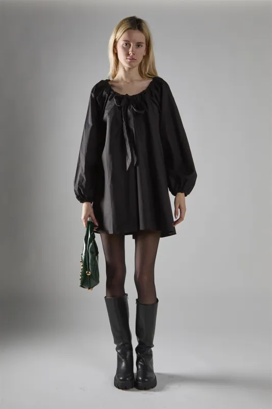 Black Long-Sleeve Tie Detail Mini-Dress sold by Glamorous