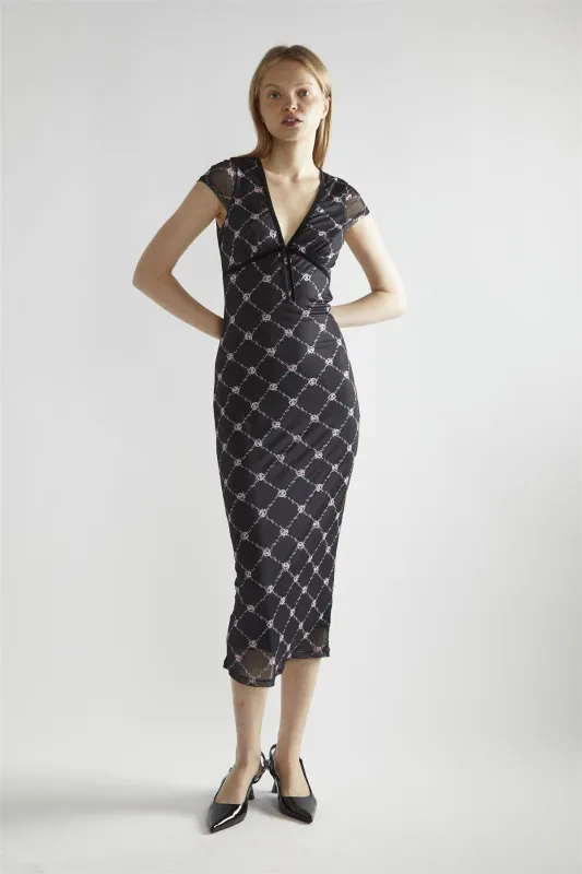 Black Rose Trellis Mesh V-Neck Midaxi-Dress sold by Glamorous