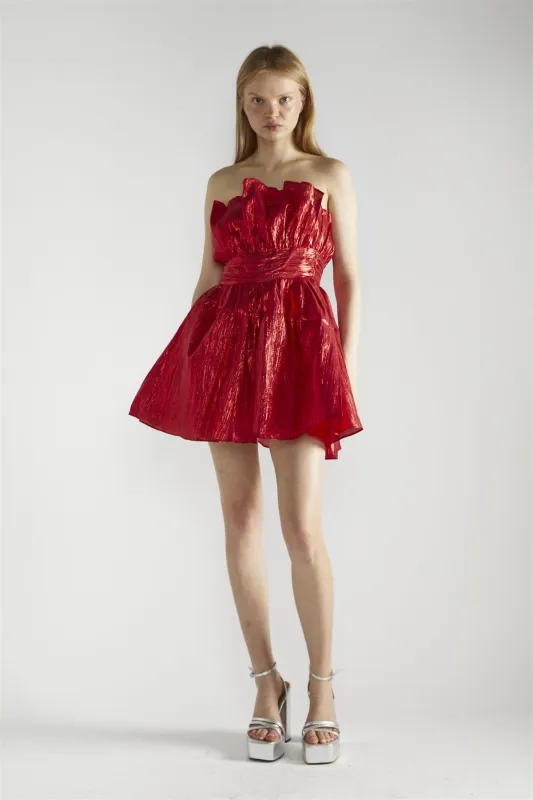 Red Callie Gathered-Bandeau Mini-Dress sold by Glamorous