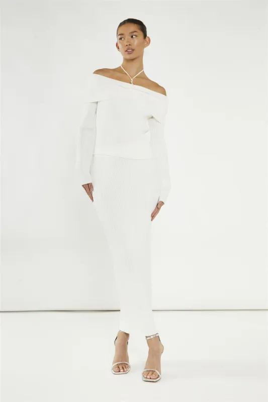 Off-White Beaded Strap Bardot-Top made by Glamorous