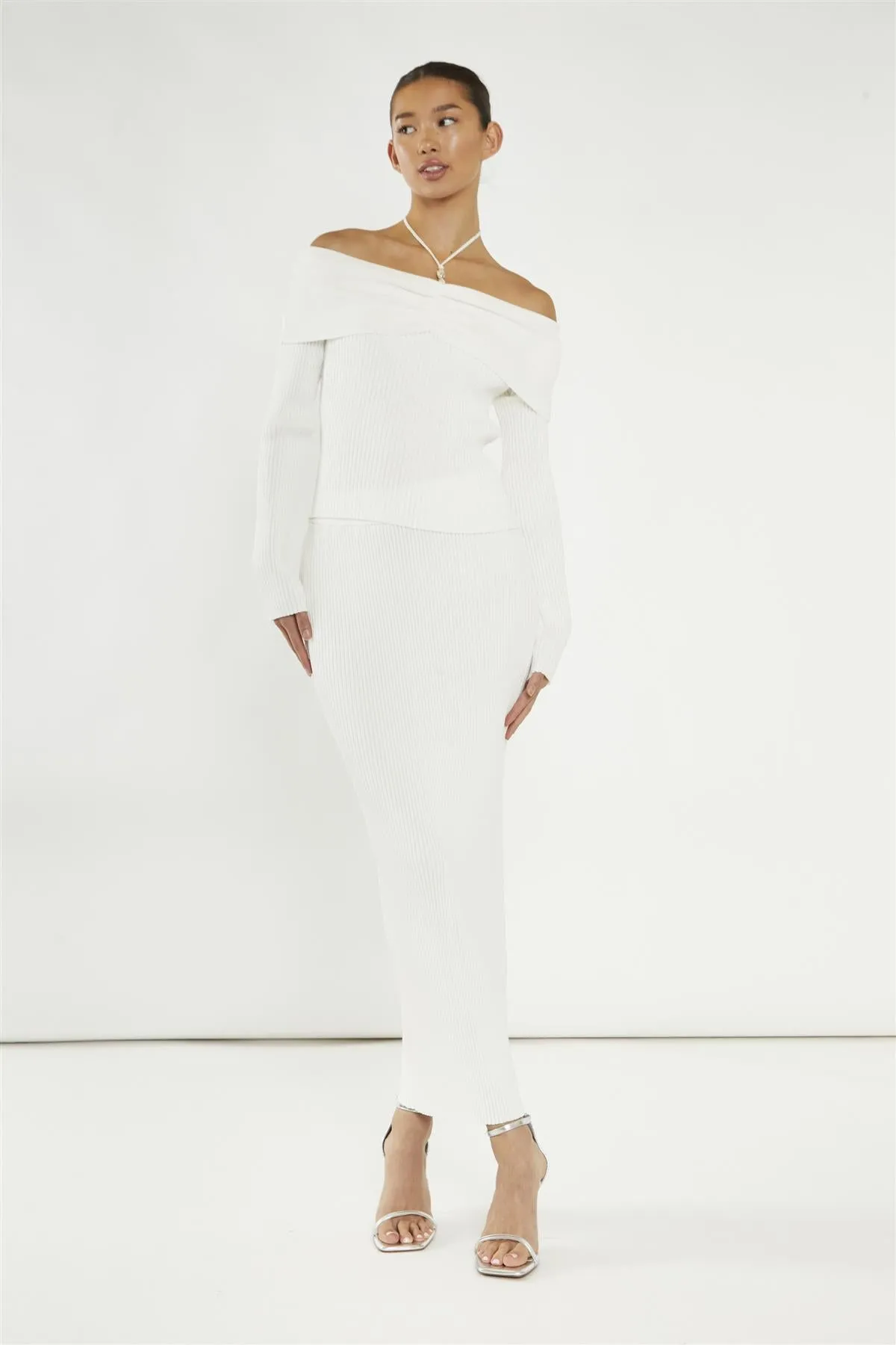 Off-White Beaded Strap Bardot-Top sold by Glamorous