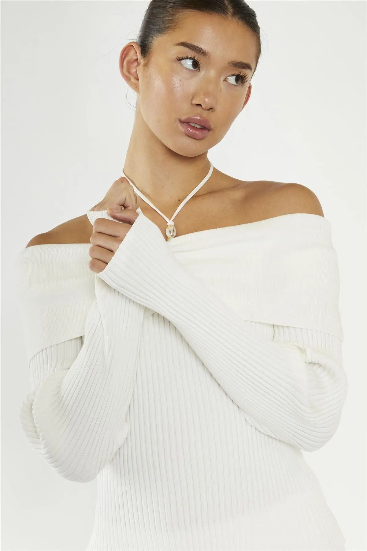 Off-White Beaded Strap Bardot-Top sold by Glamorous product image thumbnail 4