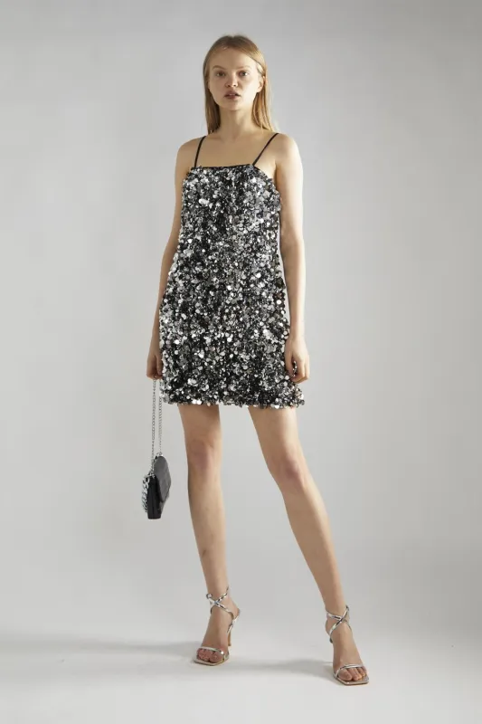 Large Pewter-Sequin Strappy Mini-Dress sold by Glamorous