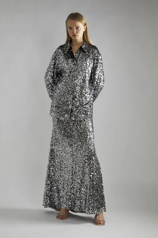 Black-Silver Sequin Loose-Fit Shirt sold by Glamorous