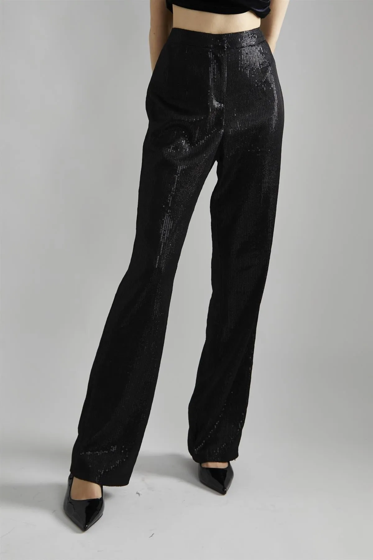 Black Metallic Sequin Slim Fit Trousers sold by Glamorous product image thumbnail 3