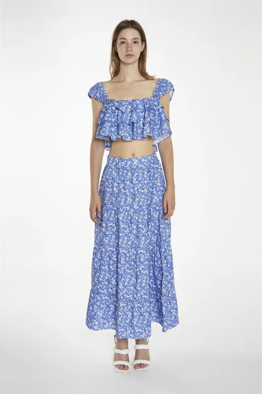 Blue-Watercolour Floral Ruffle Crop-Tops made by Glamorous