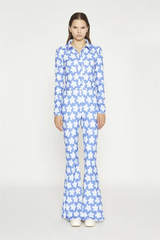 Blue-Large Flower Flared-Trousers sold by Glamorous