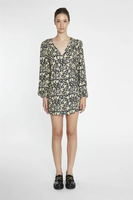 Yellow-Folk Floral Wrap Mini-Dress sold by Glamorous