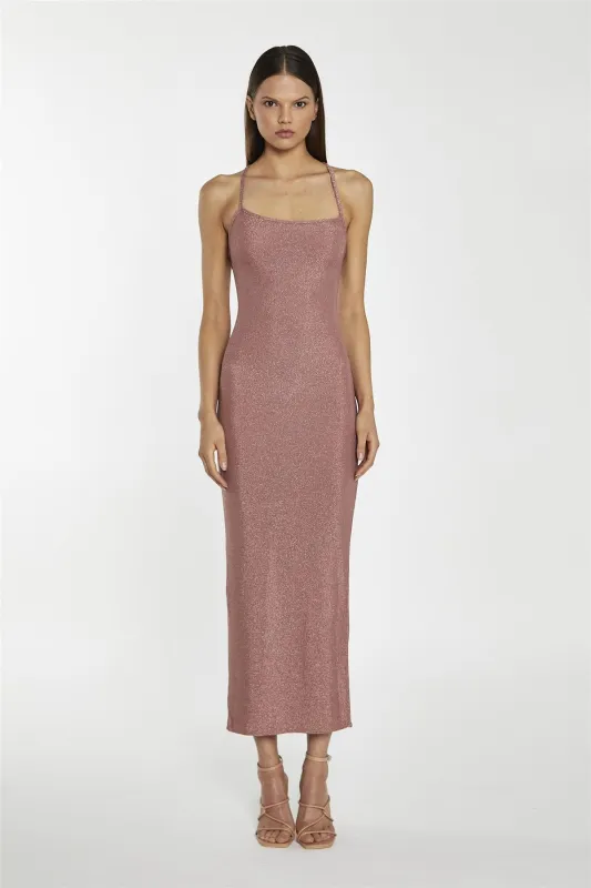 Rose-Glitter Lace-Up Back Midaxi-Dress made by Glamorous