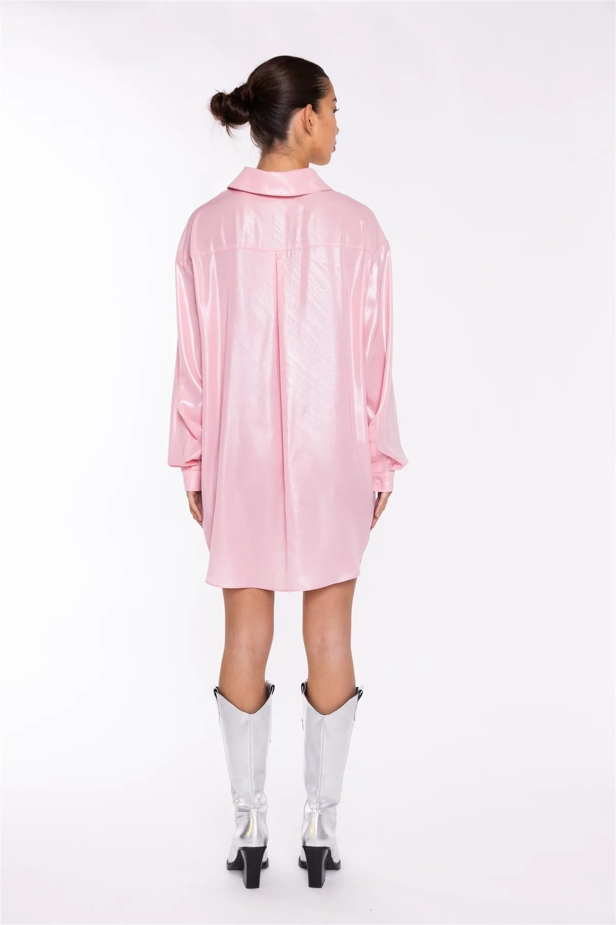 Candy-Pink Shimmer Shirt Mini-Dress sold by Glamorous product image thumbnail 2