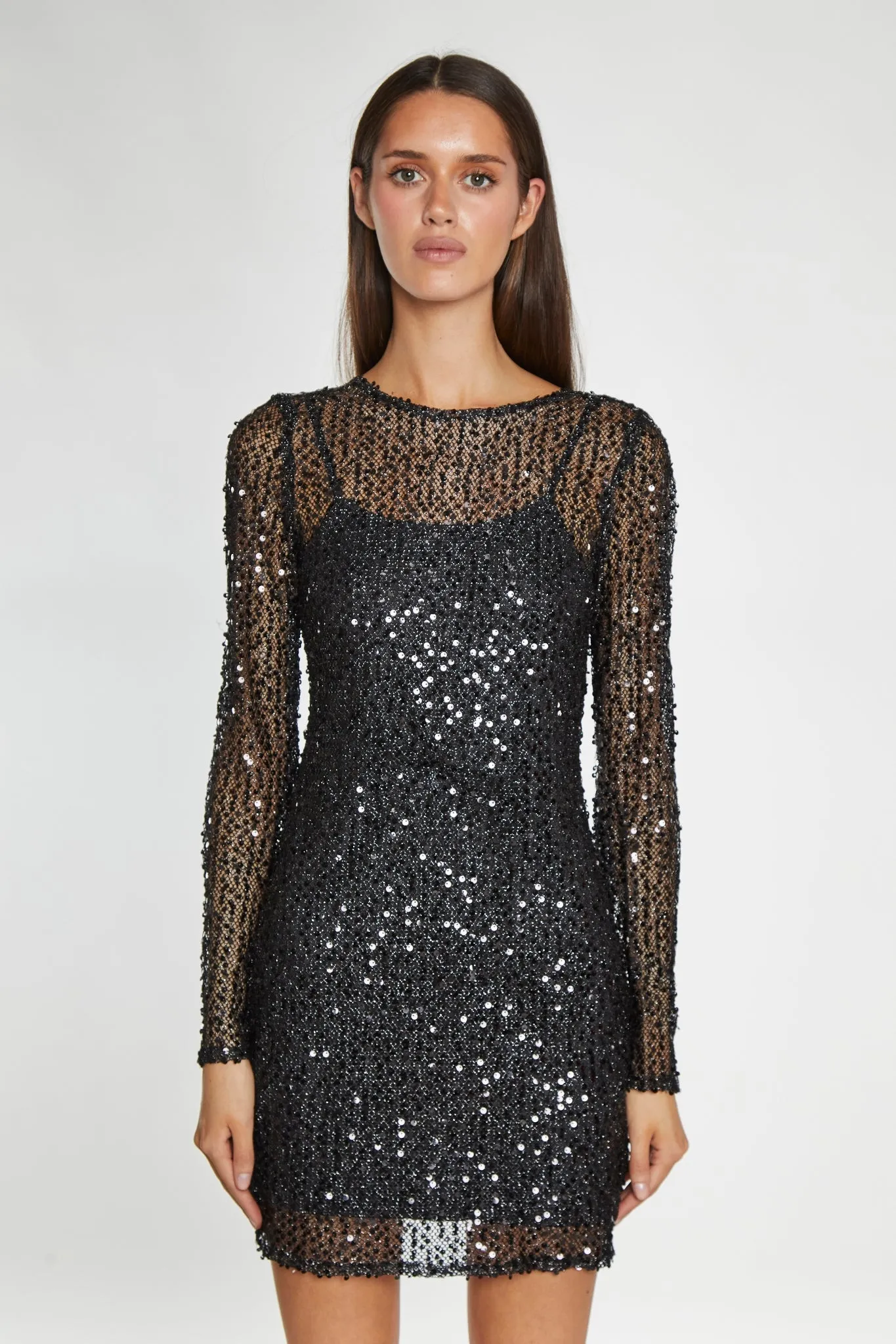 Black Sequin Mesh Mini-Dress sold by Glamorous product image thumbnail 3