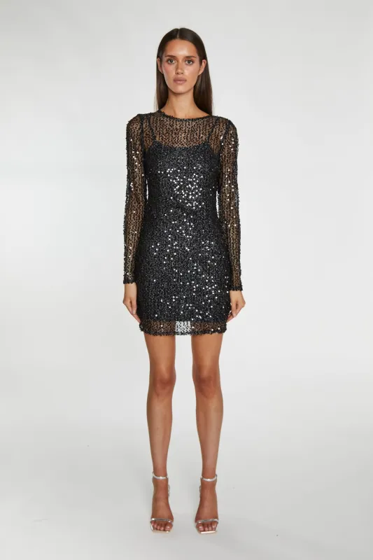 Black Sequin Mesh Mini-Dress sold by Glamorous