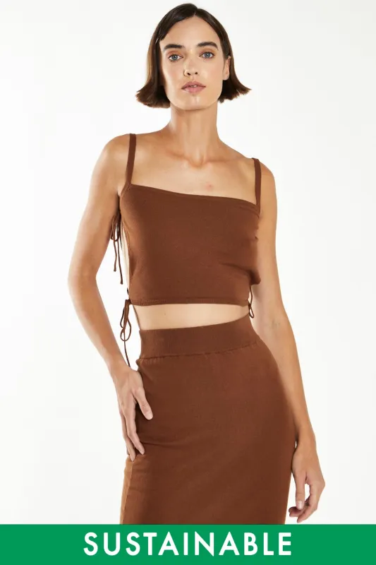 Mahogany-Brown Side Tie Knitted Crop-Top made by Glamorous
