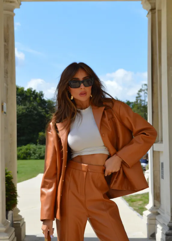 Tan PU Shirt sold by Glamorous