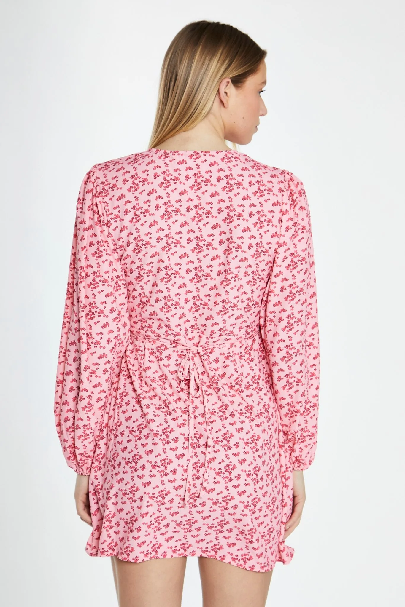 Raspberry Ditsy V-Neck Wrap Mini Dress sold by Glamorous product image thumbnail 3