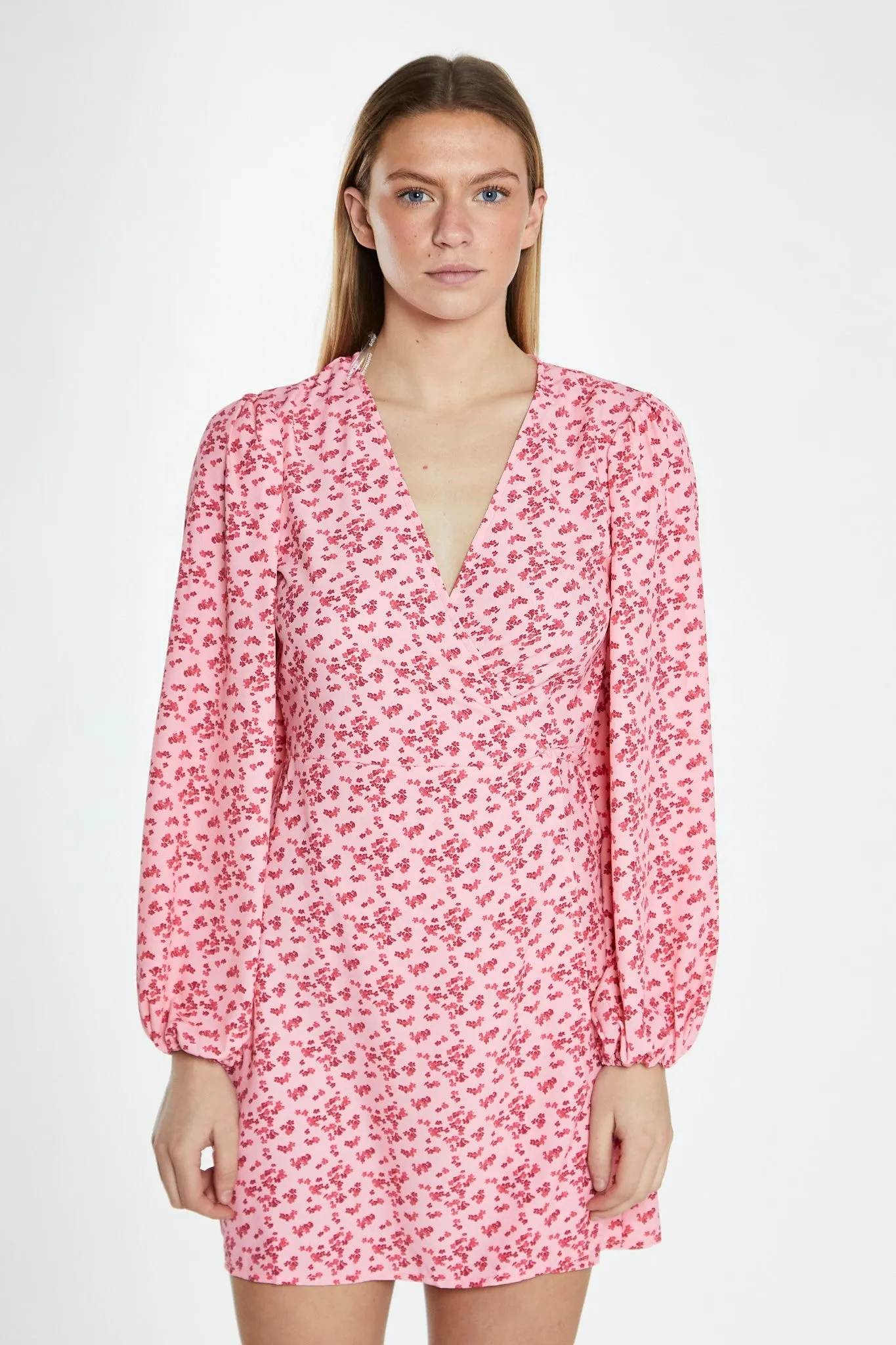 Raspberry Ditsy V-Neck Wrap Mini Dress sold by Glamorous product image thumbnail 2