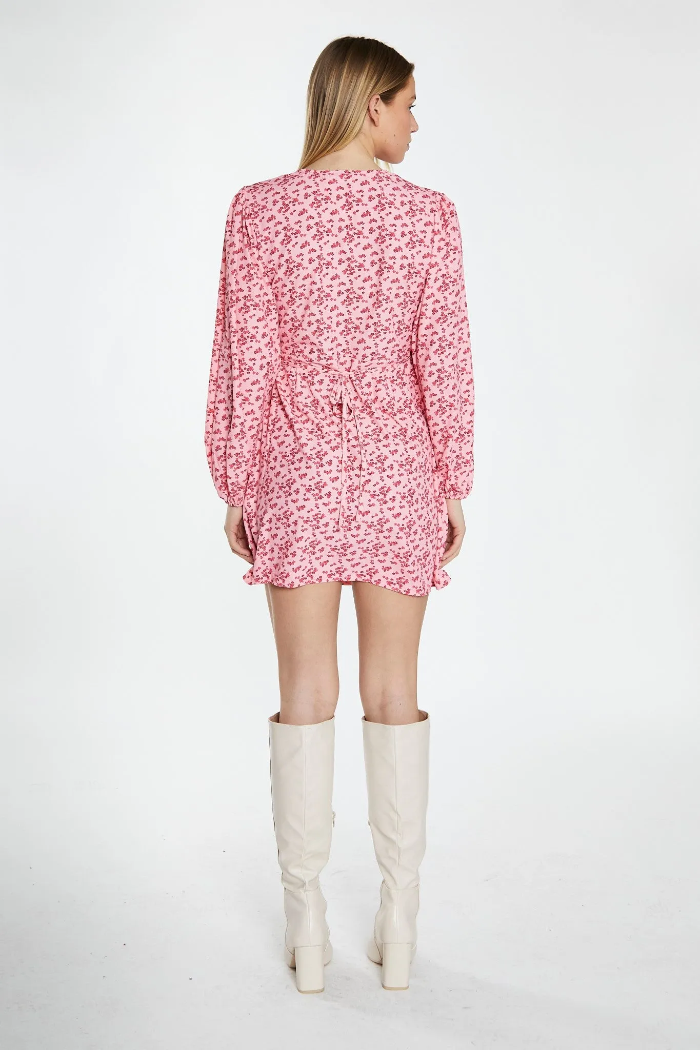 Raspberry Ditsy V-Neck Wrap Mini Dress sold by Glamorous product image thumbnail 4