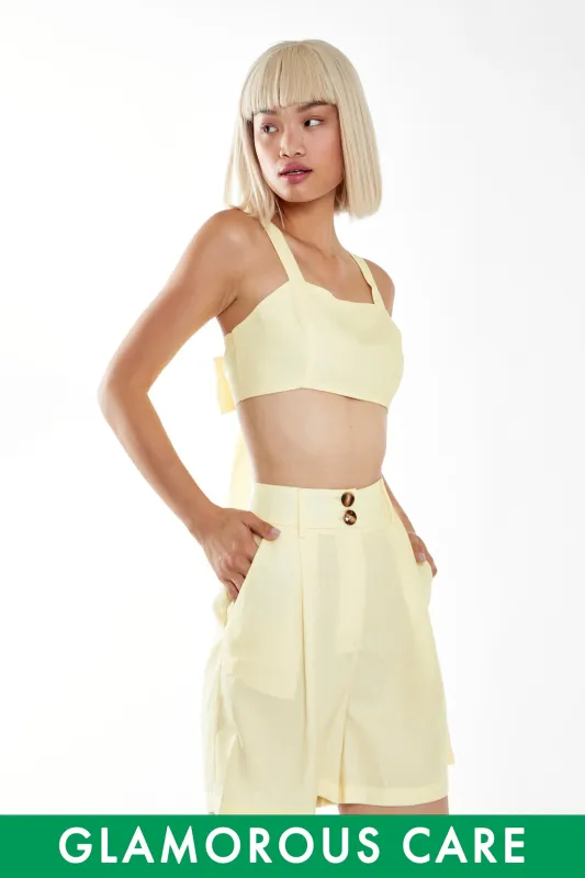 Pale Yellow Tie Back Crop-Top made by Glamorous