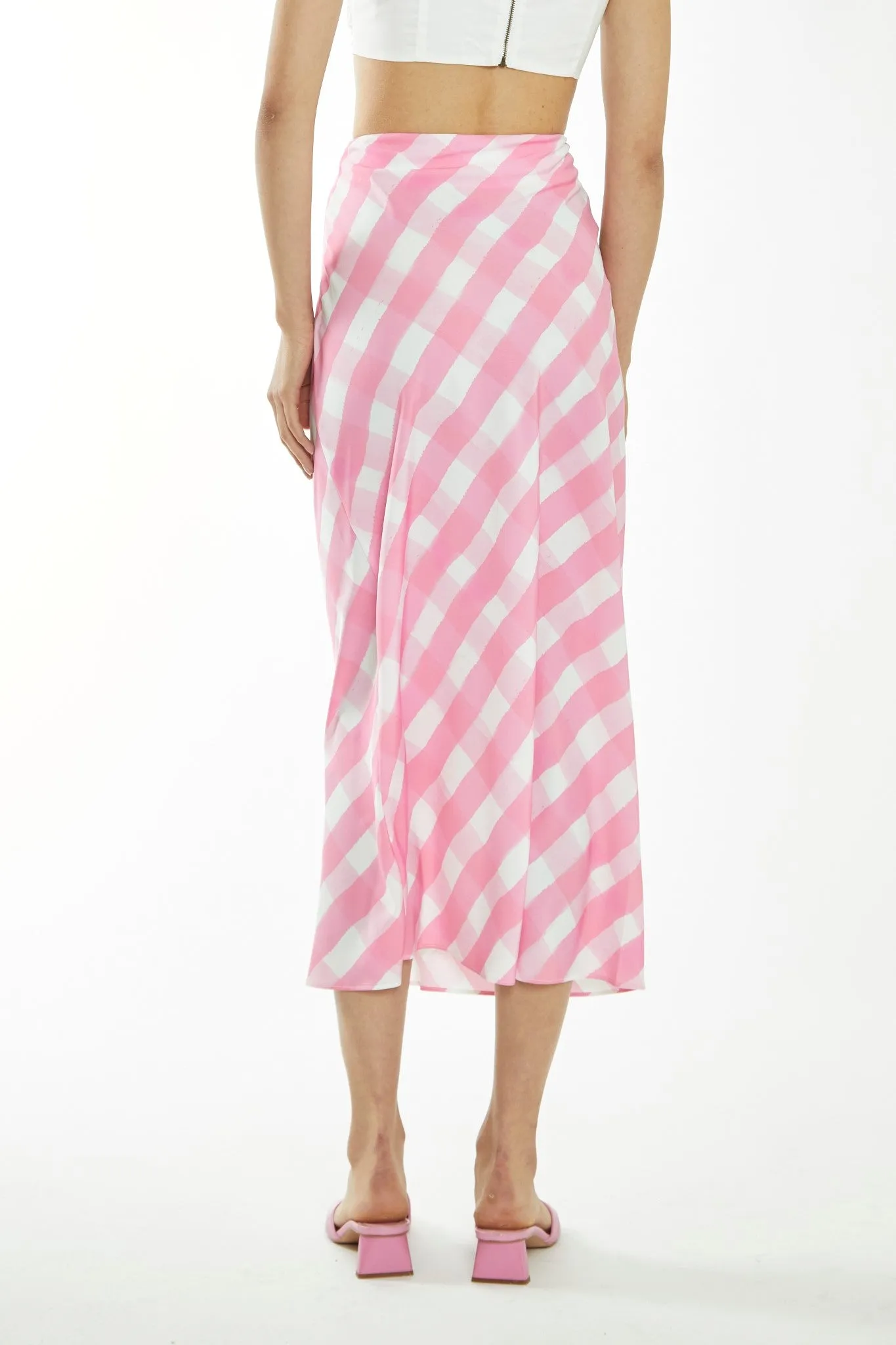 Pink Watercolour-Gingham Bias-Cut Midi-Skirt sold by Glamorous product image thumbnail 2