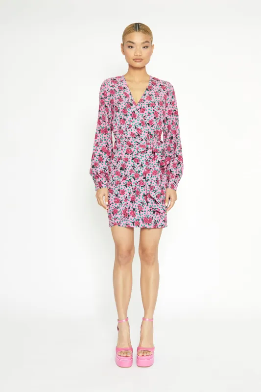 Glamorous Pink Multi Rose Mini Wrap Dress sold by Glamorous