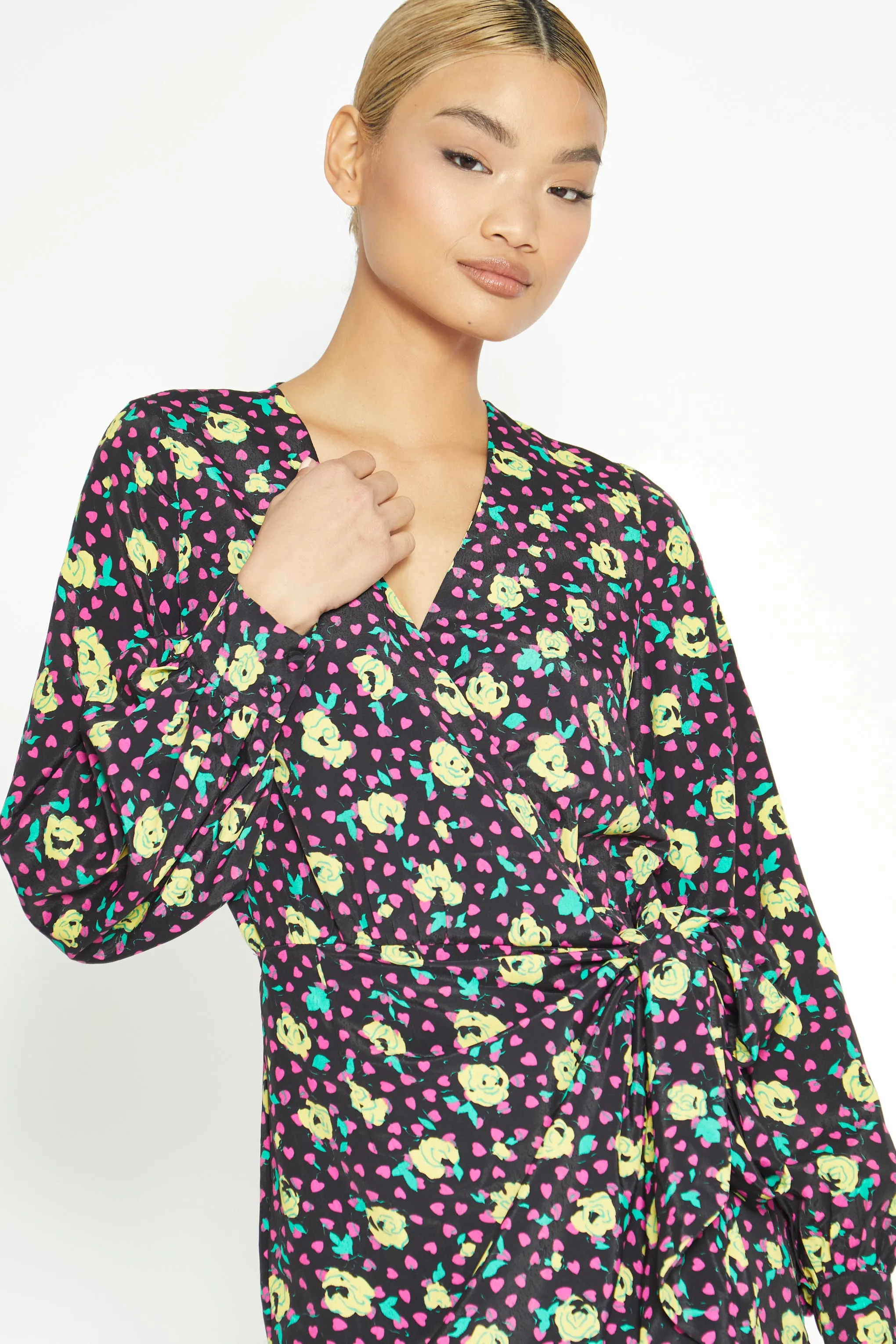 Glamorous Black Multi Rose Mini Wrap Dress sold by Glamorous product image thumbnail 2