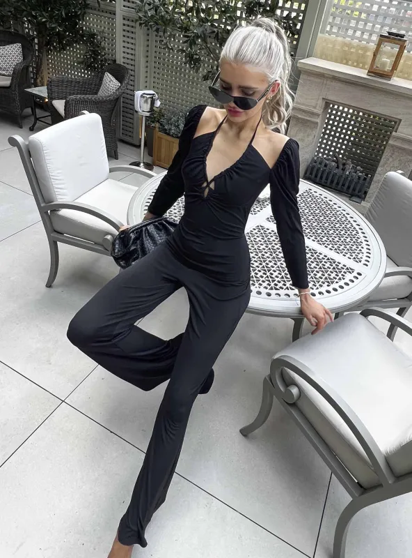 Glamorous Black Flared Bodycon Jumpsuit made by Glamorous