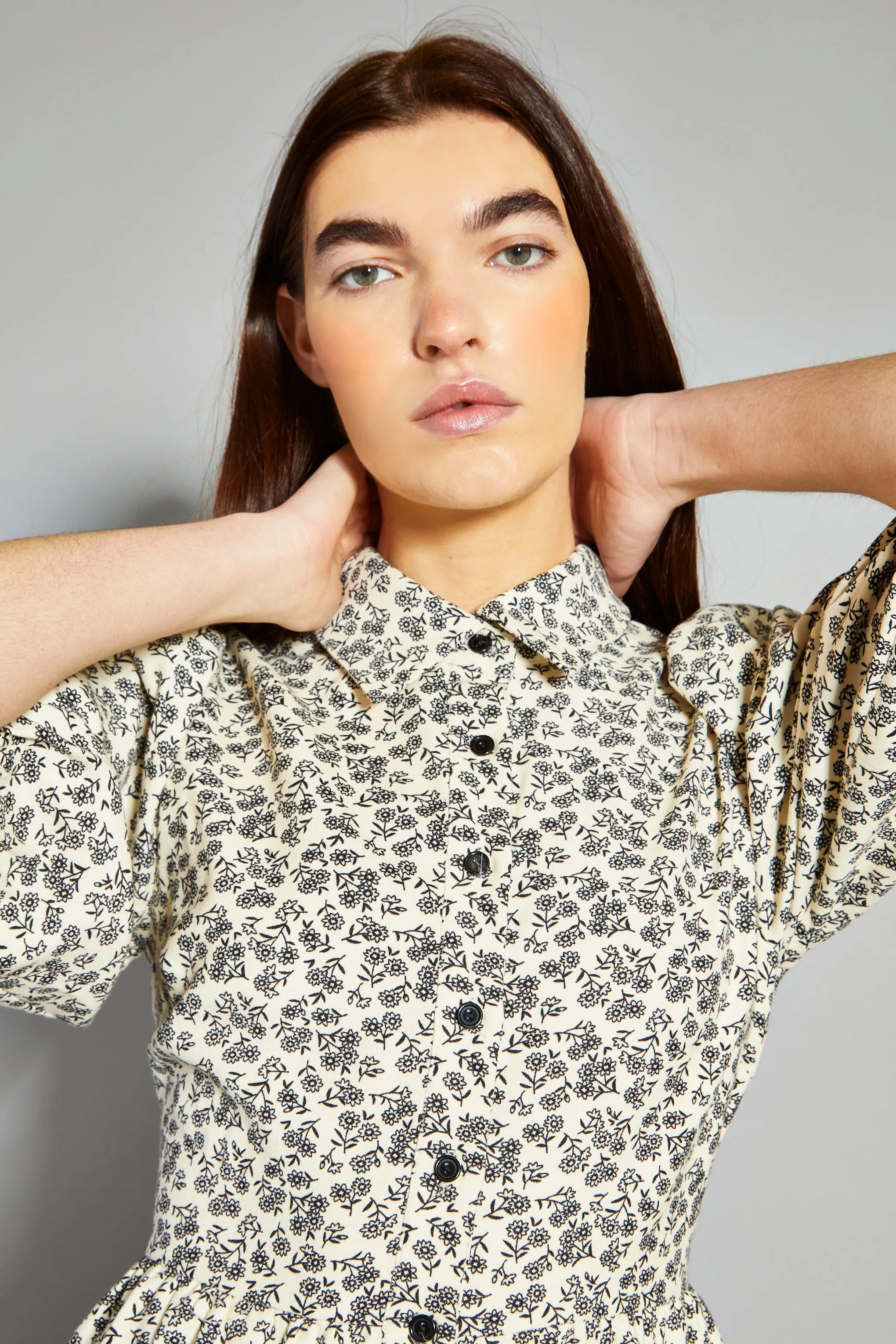 Glamorous Cream Floral Skater Shirt Dress sold by Glamorous product image thumbnail 4