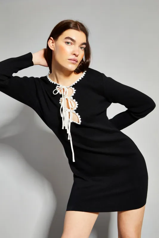 Glamorous Black Tie Front Cut Out Detail Mini Dress made by Glamorous