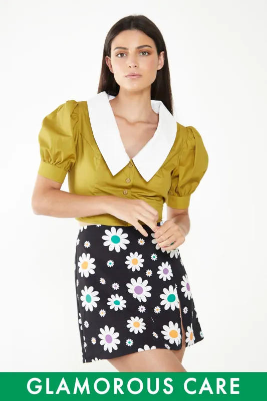 Glamorous Care Black Daisy Print Side Split Mini Skirt made by Glamorous