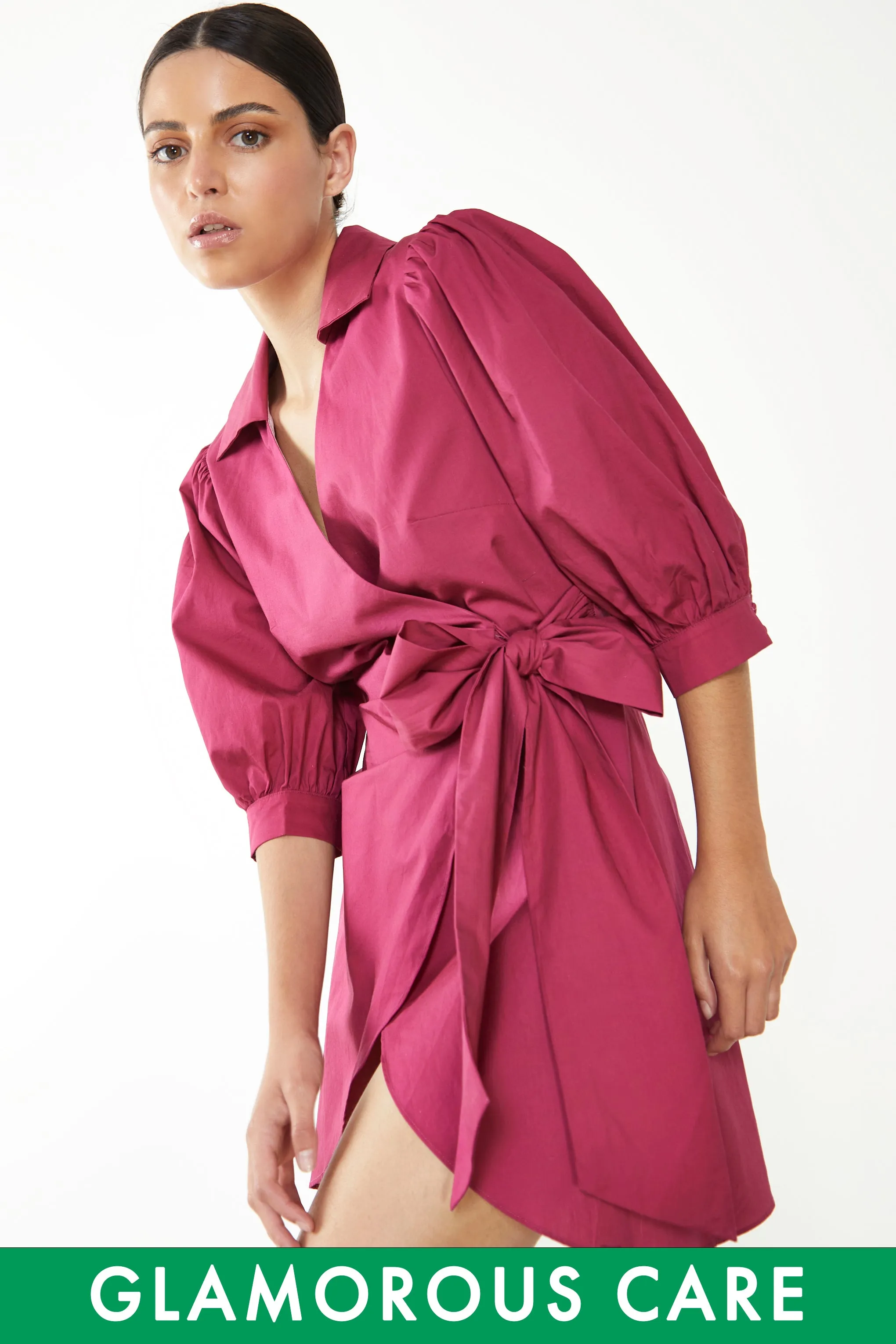 Glamorous Care Dark Raspberry Mini Wrap Dress sold by Glamorous