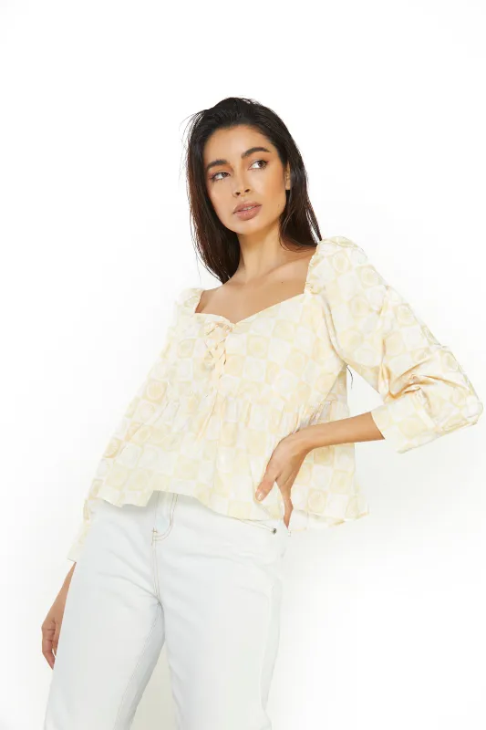 Glamorous Sunflower Check Sweetheart Peplum Blouse. sold by Glamorous