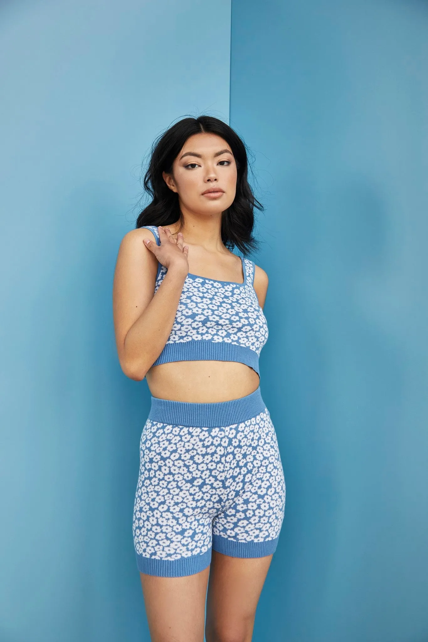 Glamorous Care Denim Blue Ditsy Crop Top sold by Glamorous