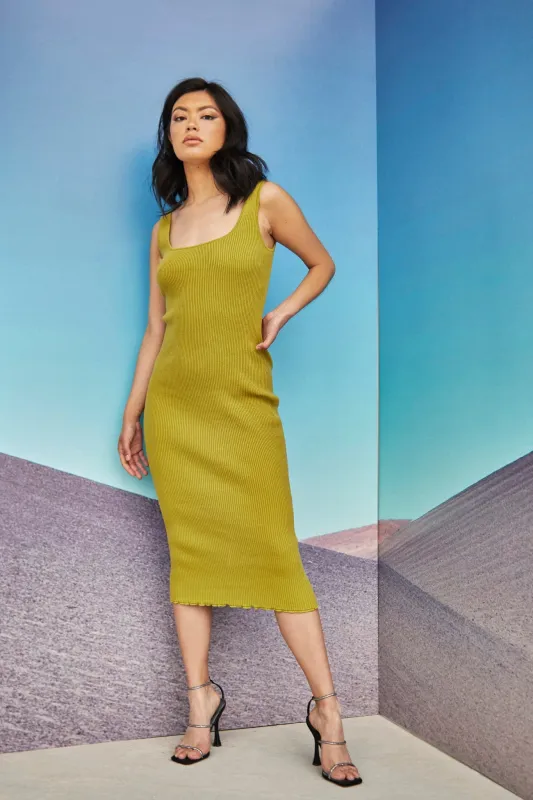 Glamorous Care Olive Knit Square Neck Midi Dress sold by Glamorous