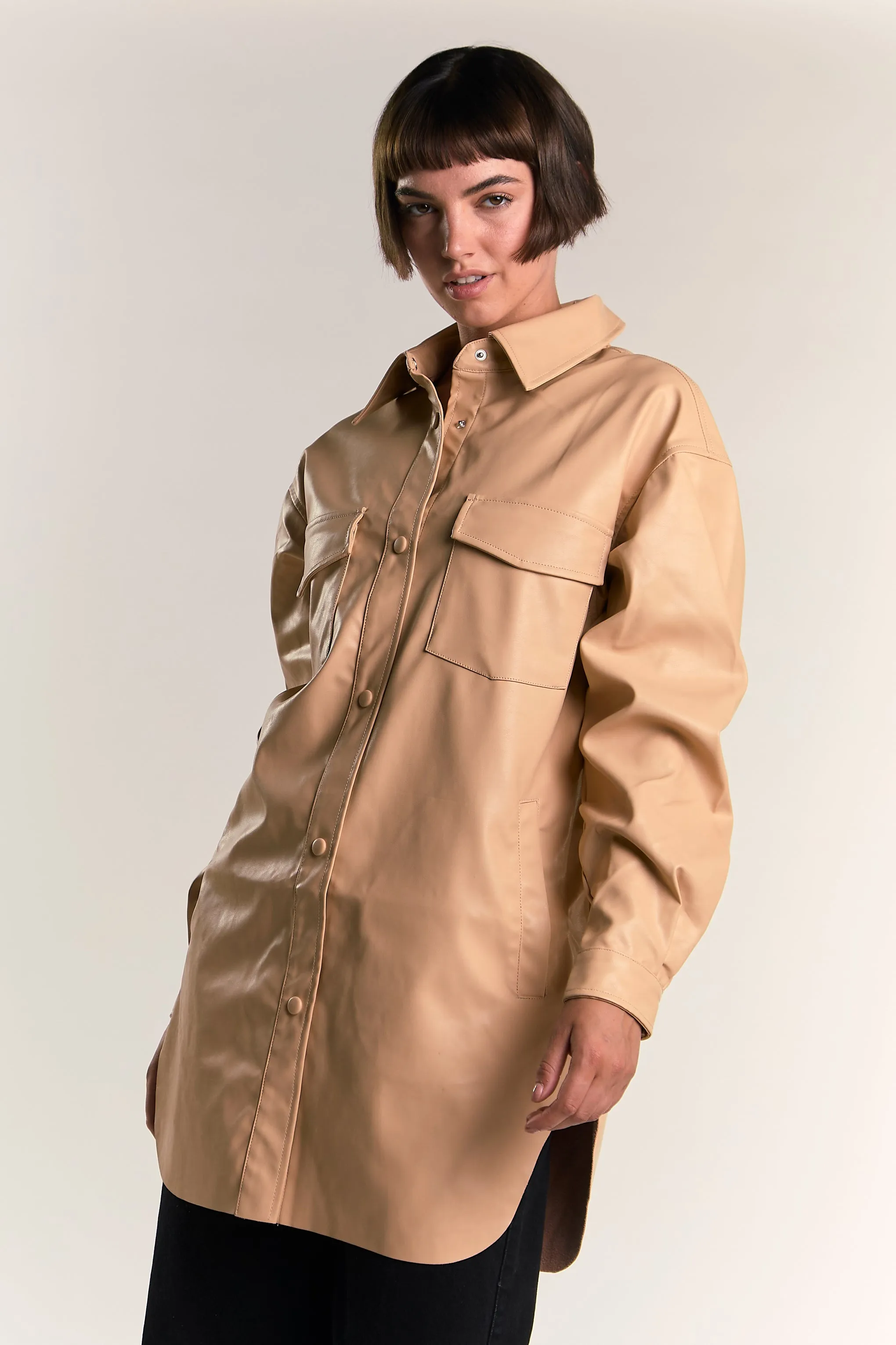 Glamorous Honey PU Button Front Shirt sold by Glamorous product image thumbnail 3